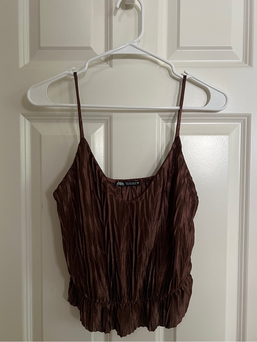 Zara Brown Pleated Spaghetti-Strap Camisole